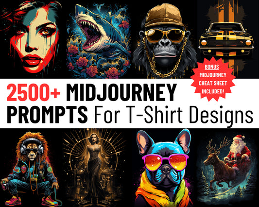 2500 Midjourney Prompts AI T-Shirt Designs